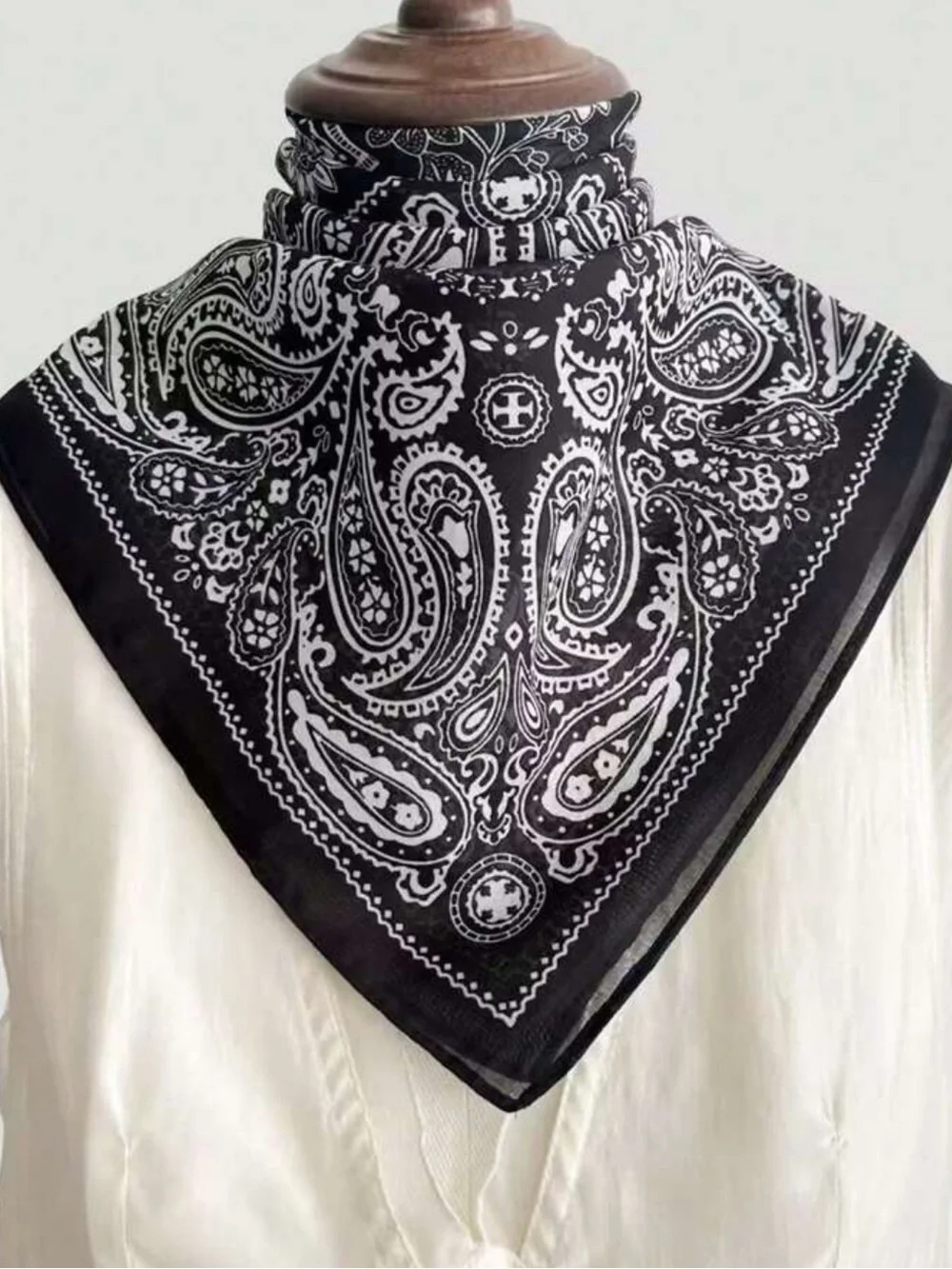 Black & White Paisley Bandana Scarf 27.5”